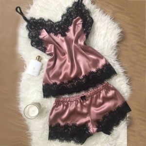 NEW Holiday Pink Satin Lace Sleepwear
